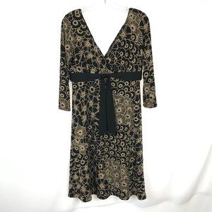 😀 3 for $20 Womens Size 10 Maggy London Double V Retro Print Fit & Flare Dress